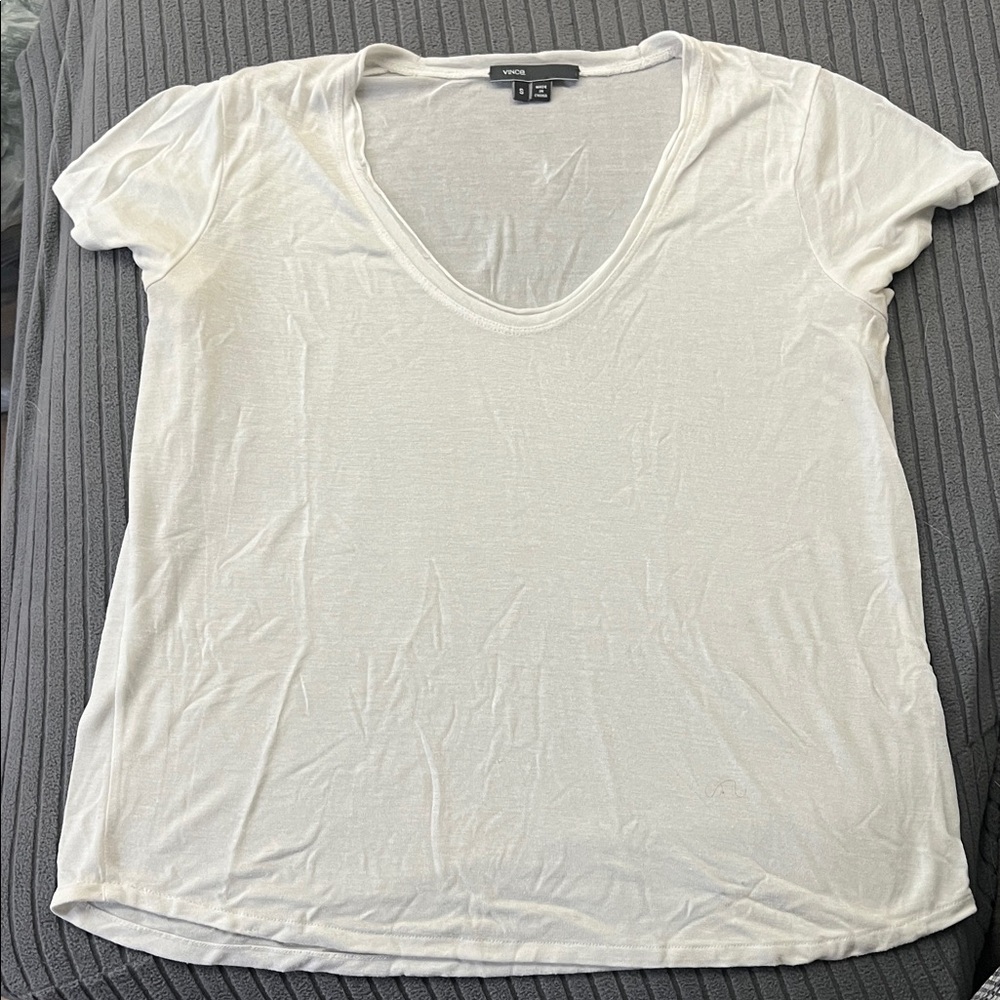 Vince White Short Sleeve V-Neck Tee
